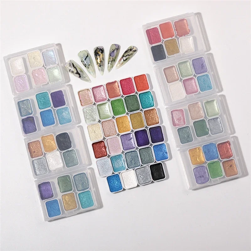 6/12/32/36pcs Nail Solid Pigment Nail Art Decor Watercolor Manicure Metallic Paint Draw Chrome Glitter Powder Flowers Nails Set nail pigment