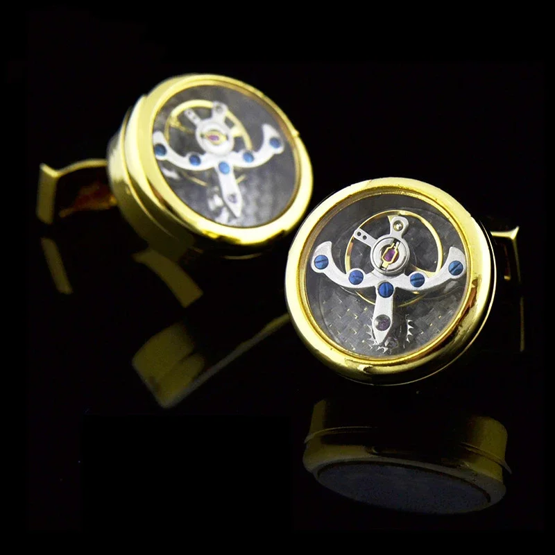 High quality Movement Tourbillon Cufflinks For Mens Wedding Groom Mechanical Watch Steampunk Gear Cufflinks Relojes Gemelos