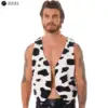 Men Cow Print Open Front Coat Jacket Vest Halloween Festival Hippie Costume Cowboy Cardigan Cosplay Party Fancy Dress Up 1
