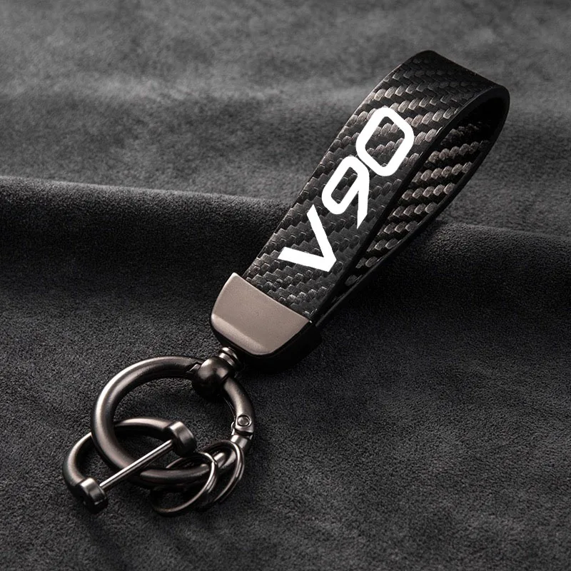

High-Grade Leather Car KeyChain 360 Degree Rotating Horseshoe Key Rings For volvo V90 Car Accessories