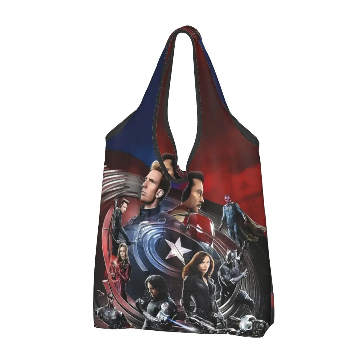 

Custom Disney Iron Man Marvel Film Groceries Shopping Bag Funny Shopper Shoulder Tote Bags Large Capacity Portable Handbag