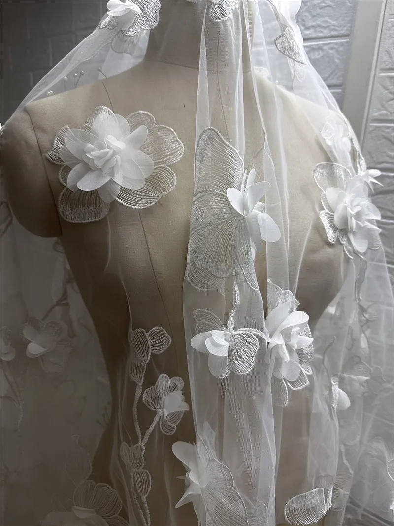 embroidered mesh wedding dress Ramona Embroidery Embellished Mesh Wedding Gown w/ Netting Shoulder Strap XL main image 1