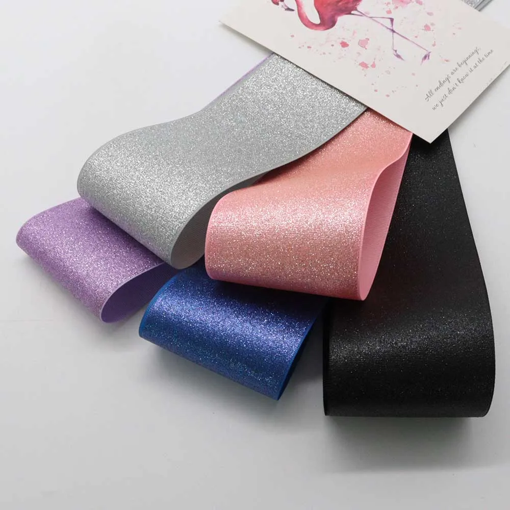 19 Colors 3"75mm Popular Sparkle Solid Glitter Printed Grosgrain Ribbon