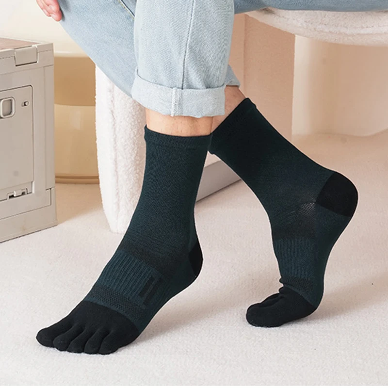 5 Pairs High Quality Mans Thick Sport Socks with Toes Cotton Sweat-absorbing Anti-friction Fittness Cycling Run 5 Finger Socks