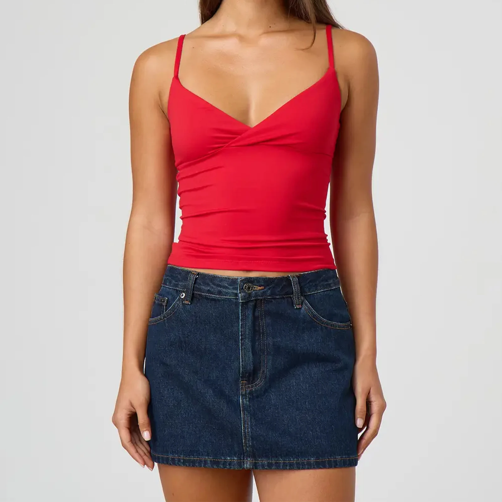 Y2k Clothes Women's Summer Cropped Cami Tops Sleeveless Open Back V Neck Solid Color Slim Fit Tank Tops 5