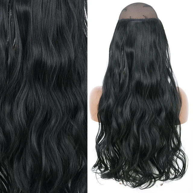 Synthetic No Clip Invisible Wire Hair Extensions Straight Natural Black Blonde One Piece False Hairpiece Halo Hair Extension J-1