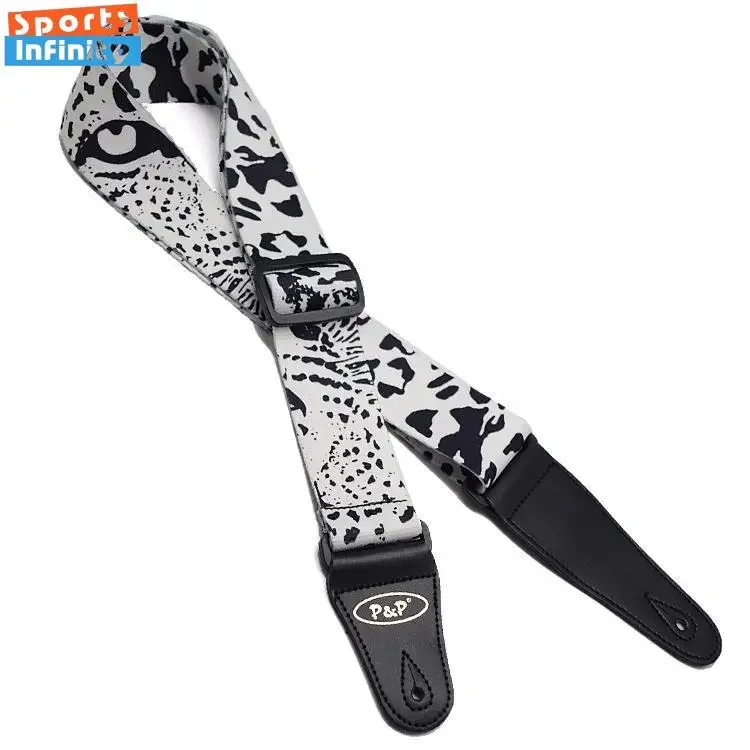 Premium Ultra Thick Black and White Guitar Shoulder Strap - Heat Transfer Printed Design, Enhanced Comfort for Extended Play