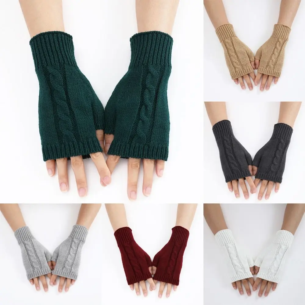 

Twists Pattern Knitted Gloves Stay Warm Hand Warmer False Sleeves Winter Mittens Half Finger Wrist Sleeves Cover Women Girls