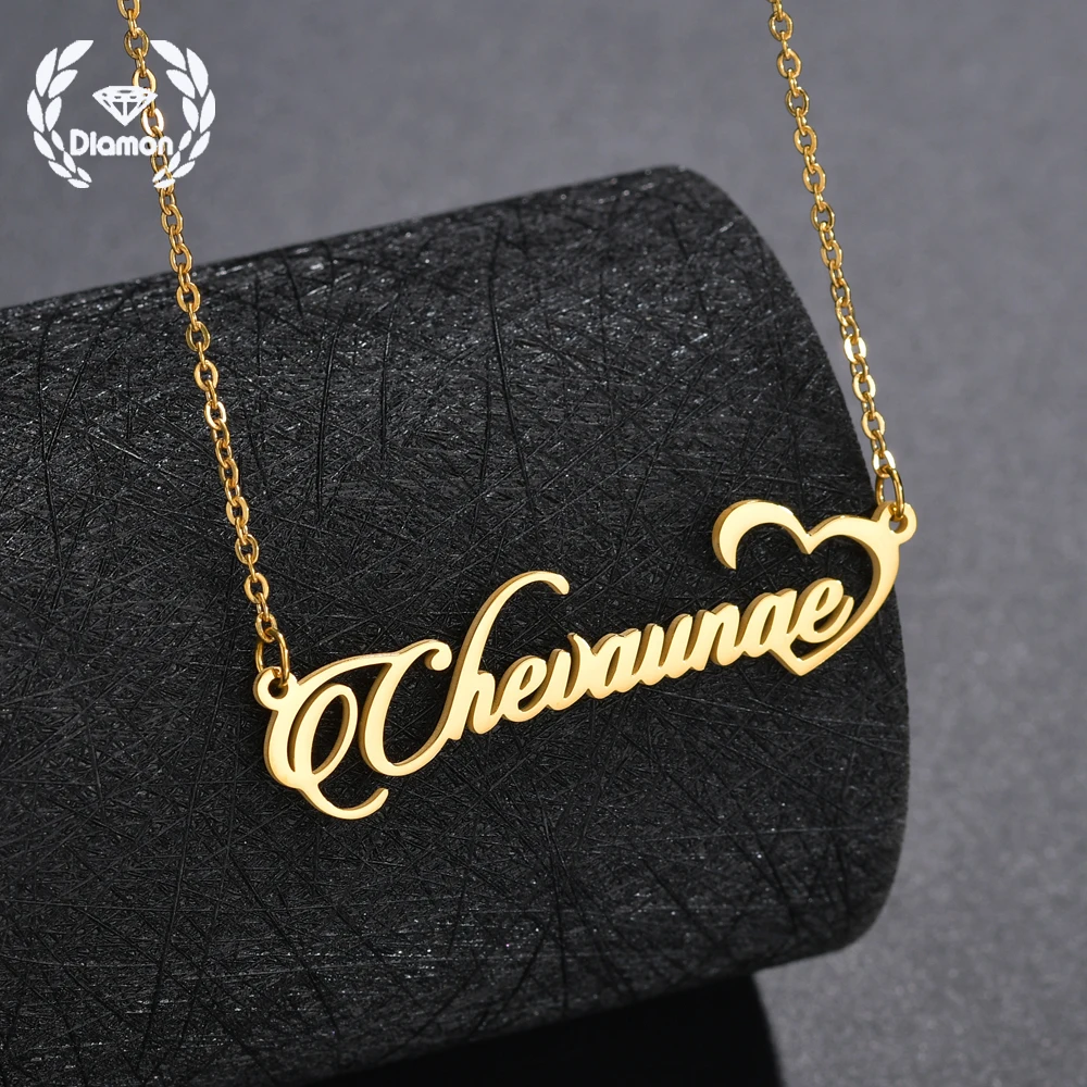 

Diamon Customized Stainless Steel Name Women Necklace Personalized Letter Gold Color Half Heart Pendant Nameplate Jewelry Gift