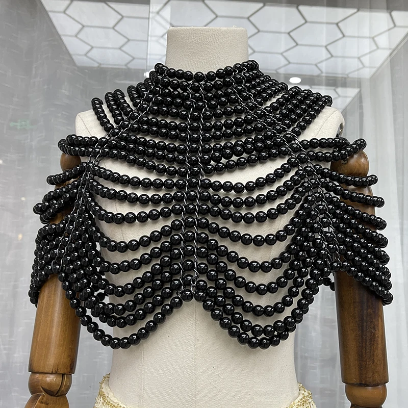 European Style Fashion Elegant Pearl Tassel Wraps for Lady Collocation Host Formal Dress Hand-knitted Cape Shawl Evening Party