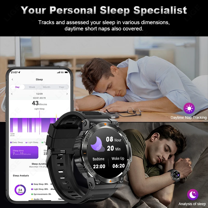 LIGE Men Smart Watch Bluetooth Calling 400mAh Large Battery 1.39 inch 100+Sports Mode Fitness Watch Music Player Smartwatch 2025