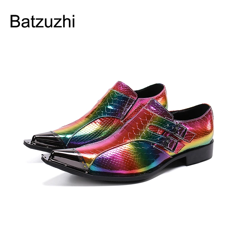 

Batzuzhi Luxury Handmade Men's Shoes Designer's Color Rock Leather Dress Shoes Men Pointed Iron Toe Party and Wedding Shoes!