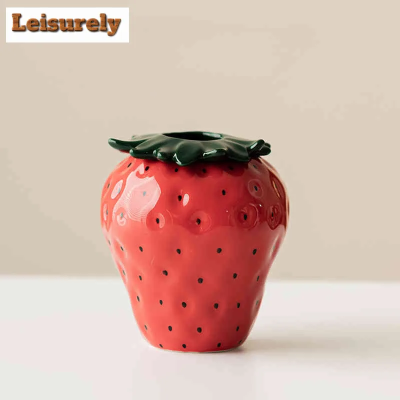 Creative Strawberry Ceramic Vase Zen Flower Insert Flower Basket Plant Pot Household Flowerpot Chinese Tea Set Accessories Gift