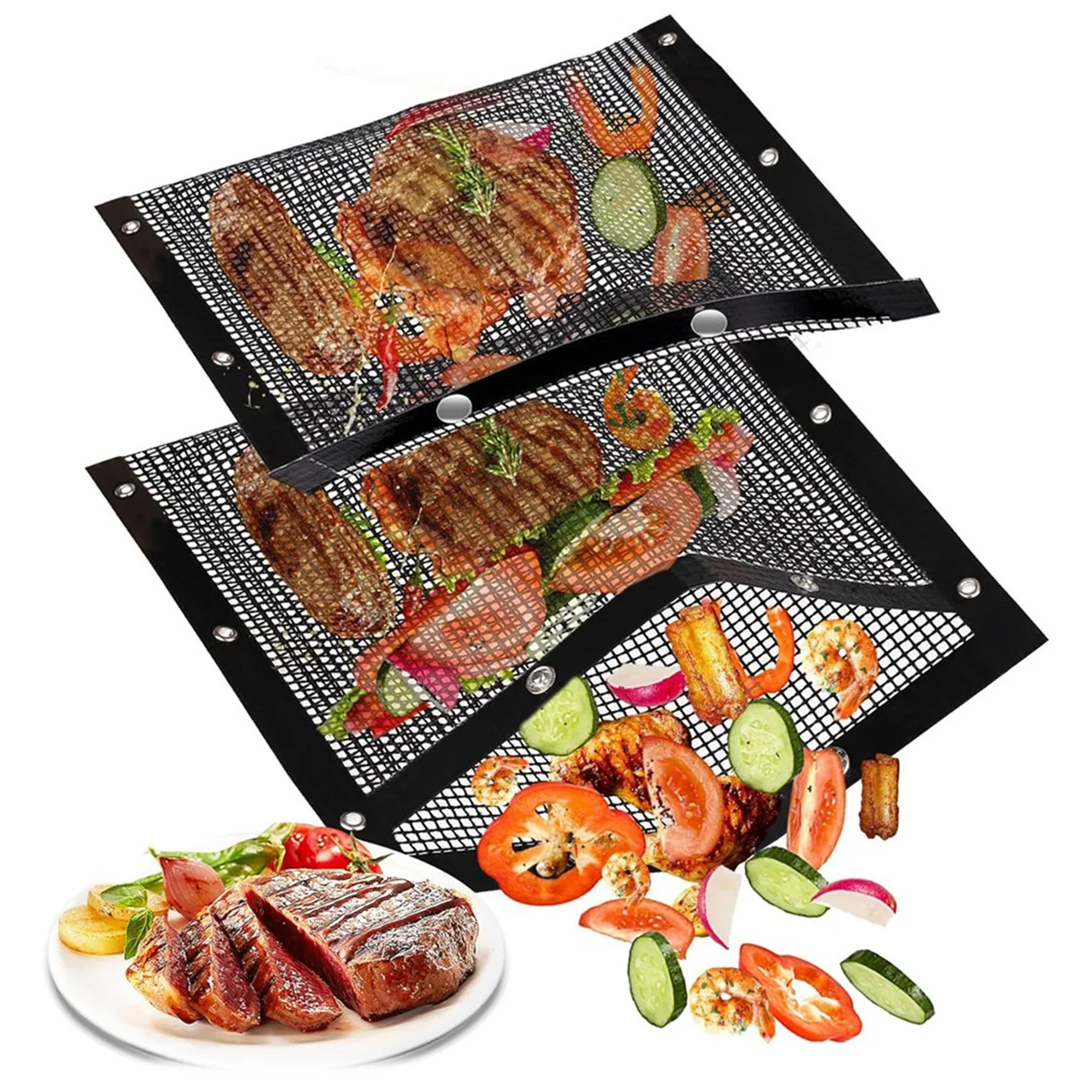 

Grilling Bags for Outdoor Grilling-11.82X10.62 Inch, 2 Pack Reusable Non-Stick BBQ Mesh Grill Bags