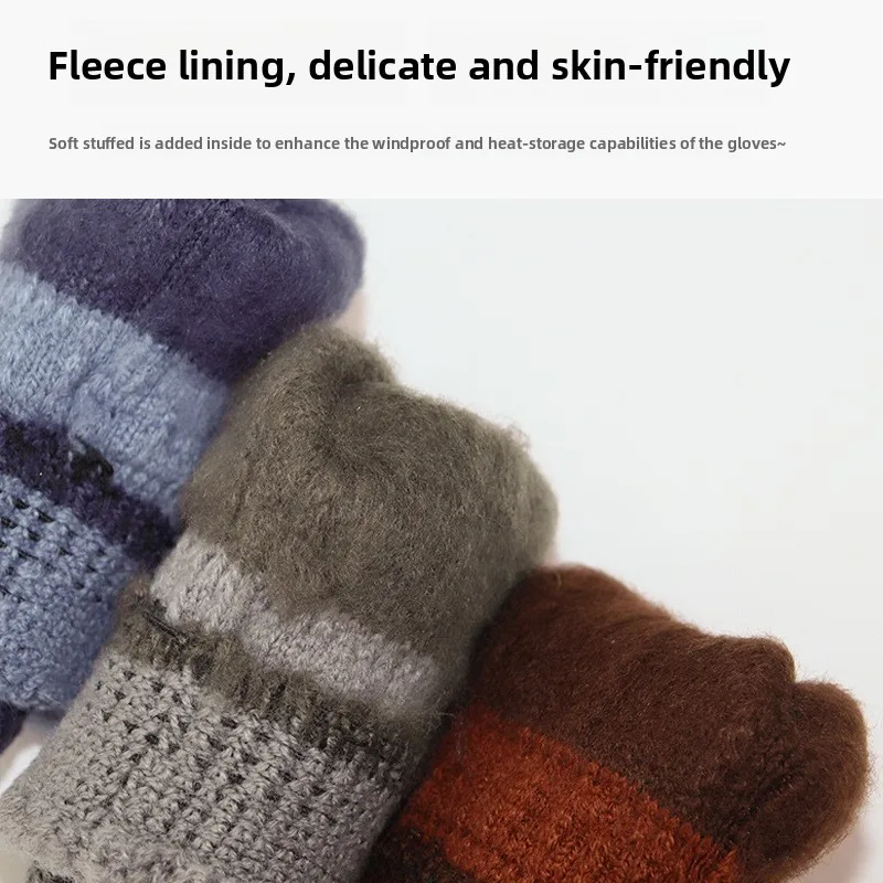 Winter Unisex Touchscreen Cotton Gloves Thick Knitted Fleece Lined Warm Cold Proof Gloves for Northeast Winter Outdoor Cycling