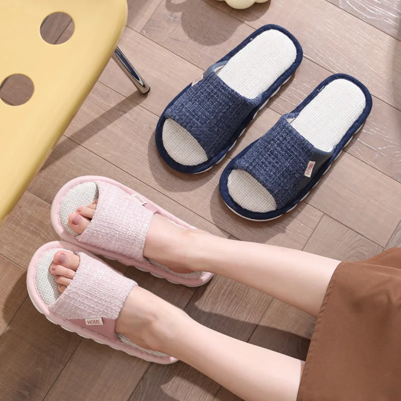 Linen slippers for men, summer outdoor wear, indoor home use, soft soled home use, cotton and linen slippers for women 2