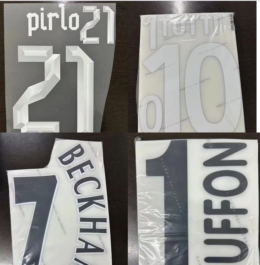 Set Di Nomi Retrò 1996 #7 Beckham Pl Pirlo Buffon #1 Ronaldo 2016 Madrid Totti Iron On Top Aaaa Quality Namesets