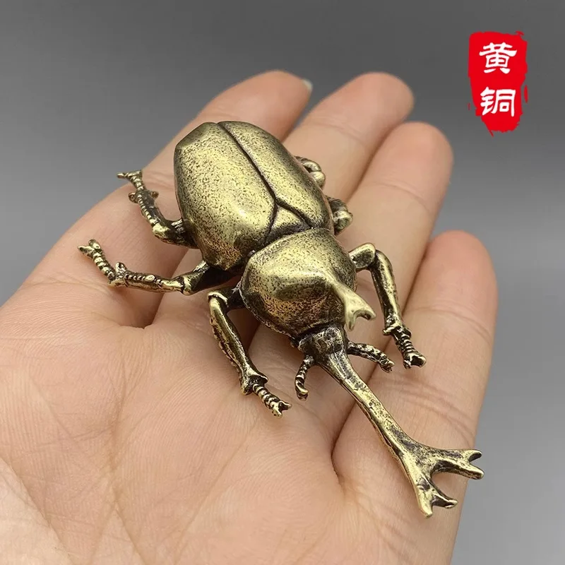 Retro Brass Beetle Figurines - Unique Insect Ornaments for Desk Decor and Collectible Gifts