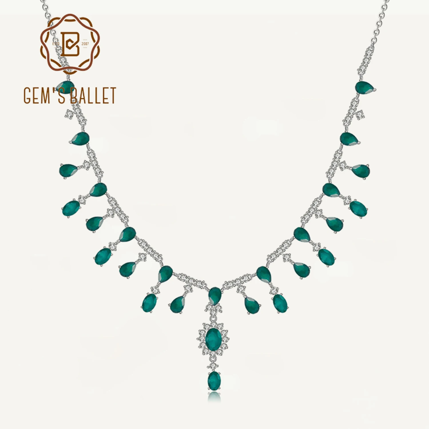 GEM'S BALLET Green Agate 925 Sterling Silver Gemstones Necklaces For Women Topaz Pendant Design Choker Luxury Fine Jewelry