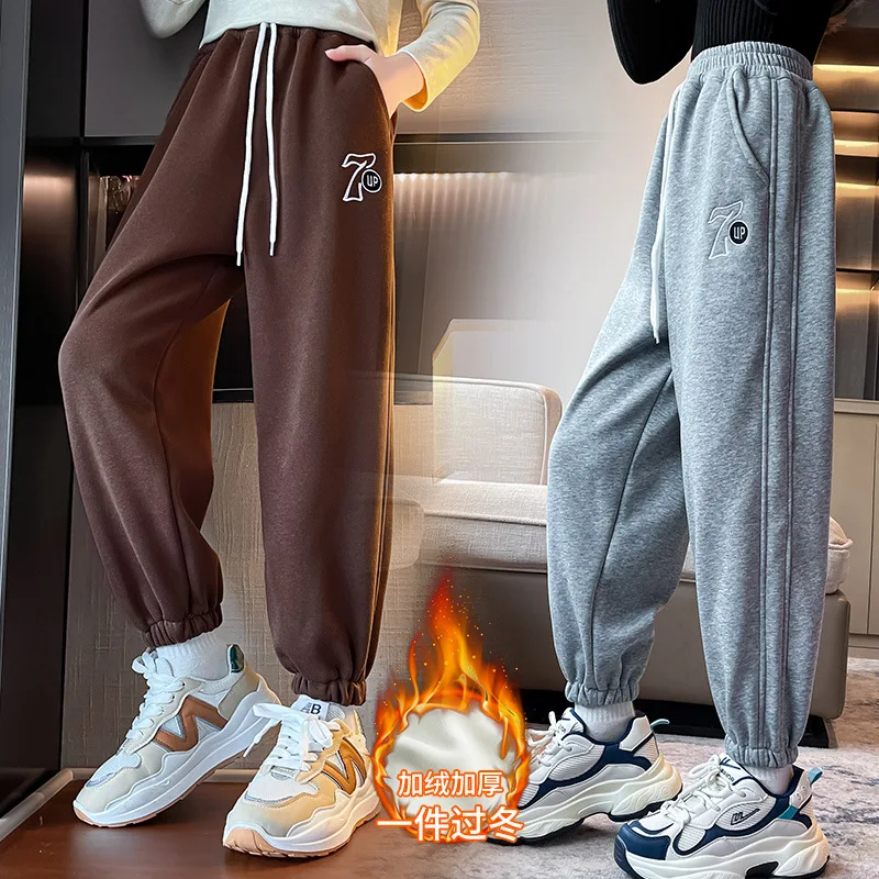

Winter Warm Children Pants Plus Velvet Teen Girl Casual Loose Trousers Letter Print Sportwear Pants Kids Clothes 6 8 10 12 14Yrs