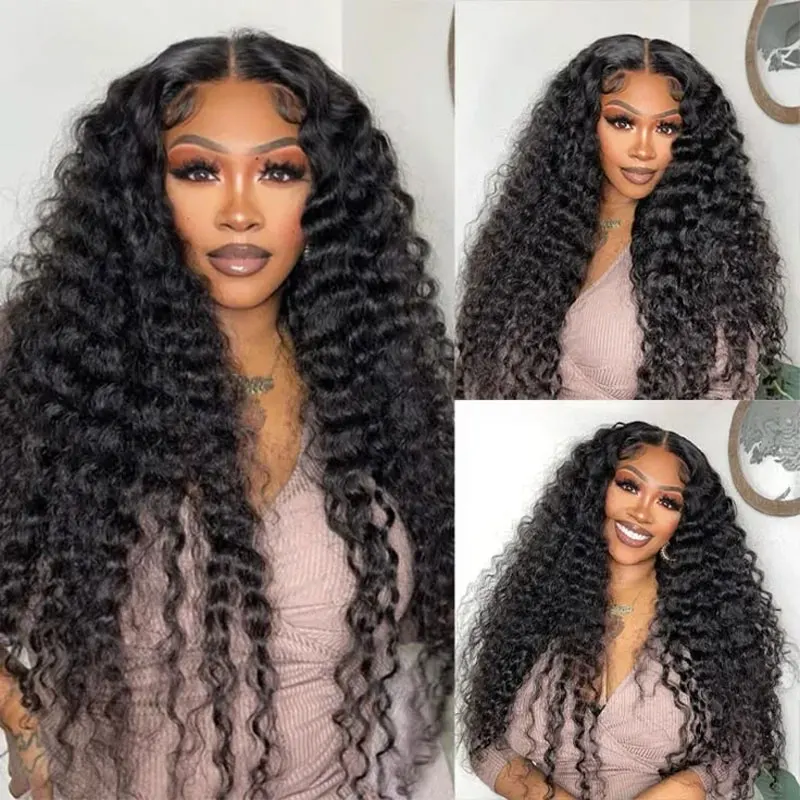 250 Density Deep Wave 13x4 Lace Frontal Wig Brazilian Wigs Virgin Transparent Lace Front Human Hair Wigs Pre plucked Human Hair 3