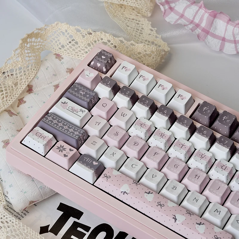 Kawaii Pink Strawberry Bunny Pastel Cherry Profile Keycaps (129 Keys)