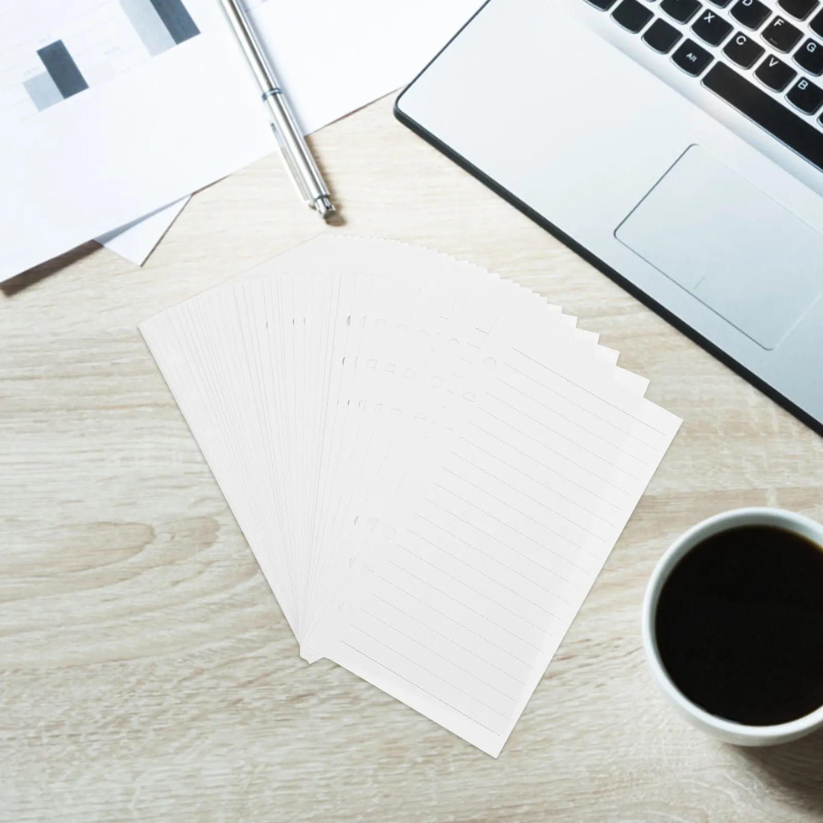 45매 A6 6공 루즈리프 용지 리필, 줄지어 있는/격자형 노트 바인더 속지, 사무실/학생용