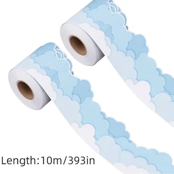 Decorazioni per Bordi di Lavagne a Forma di Nuvola - Rotoli di Carta Adesiva per Bordi, Superficie Liscia con Nuvole Bianche e Azzurro Chiaro