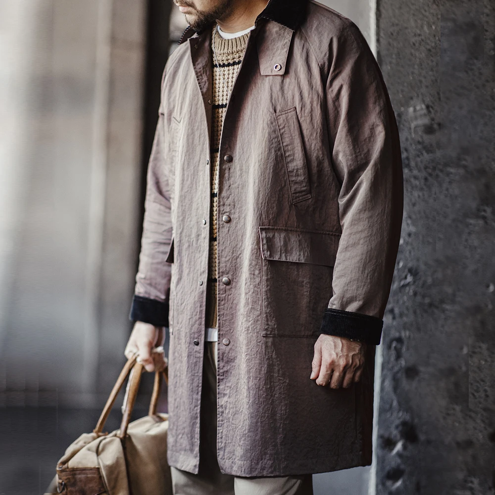 Trench Coat Casual Men Jacket Maden Retro Corduroy Lapel Safari Trench Coat Loose Fit Single-breasted Mid-length Versatile Jacket For Men's Spring And Autumn