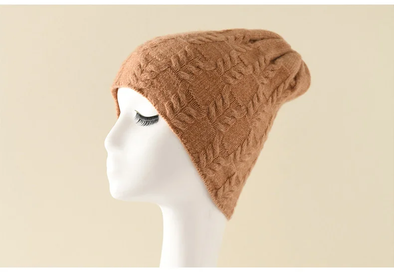 100% Ziegenkaschmir-Strickmützen für Damen, warme, weiche Wintermützen für Mädchen, Gorros, Herbst, Y2K-Mode, Korea, Bonnet-Mütze – Detail 3