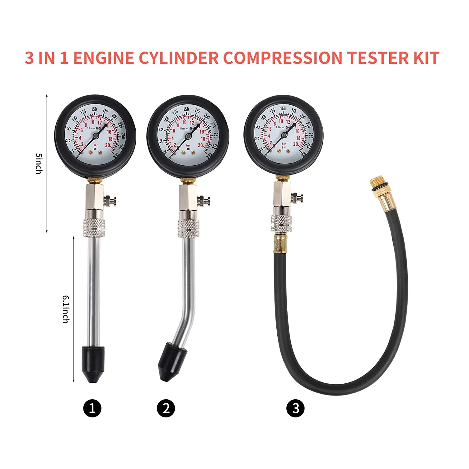 0-300PSI Zylinder Compression Benzin Motor Set Professionelle Tester Test  Kit Automotive Werkzeug Gauge für Auto & Lkw - AliExpress