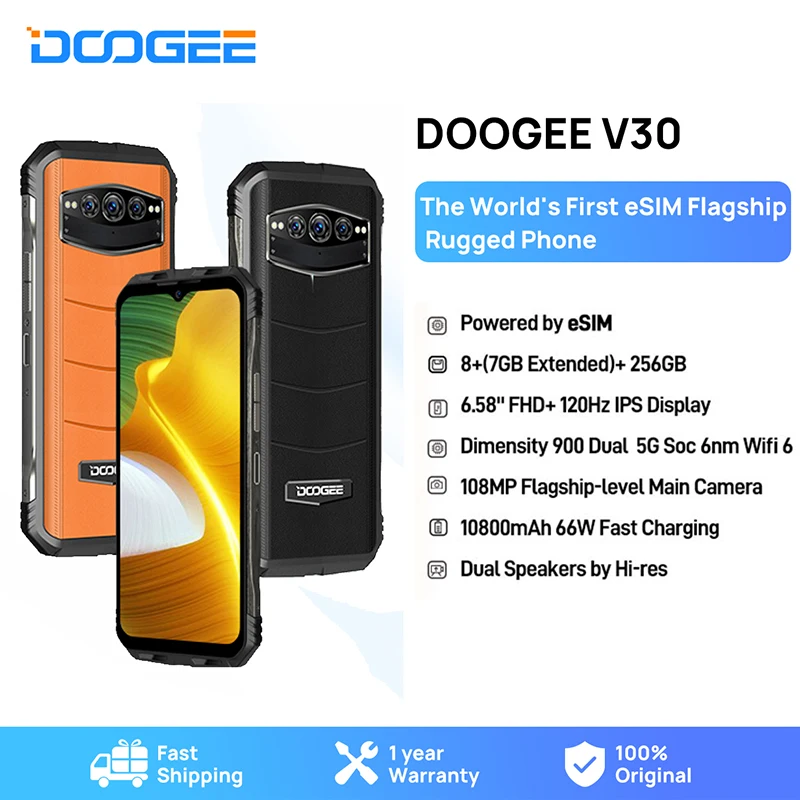 DOOGEE V30 eSIM Dual 5G Rugged Phone 6.58FHD 120Hz Display Dimensity 900  6nm Dual Speakers 8+256GB 108MP Camera 10800mAh Phone