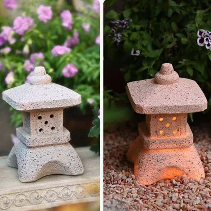 Japanese Zen Stone Tower Solar Lamp Outdoor Landscape Courtyard Creative Garden Decoration Small Night Lamp, Antique Palace Lamp