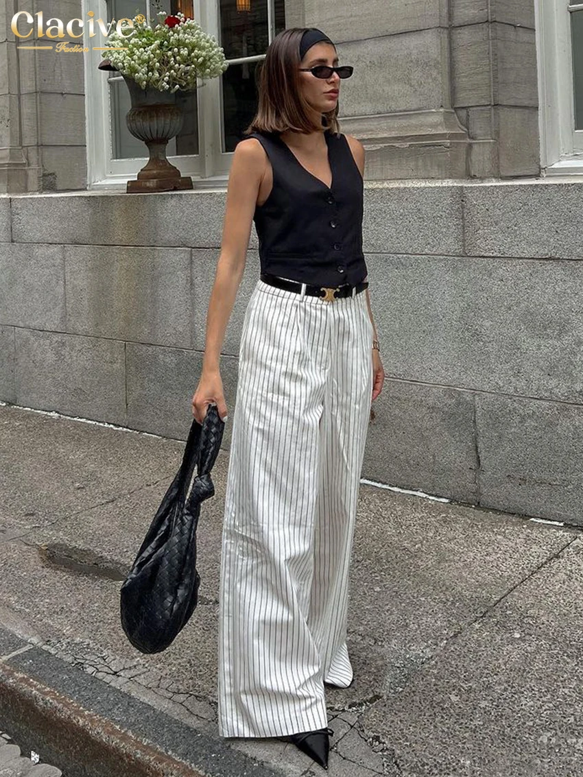 Street Style Striped Wide Leg Palazzo Pants Side Stripe Wide Leg