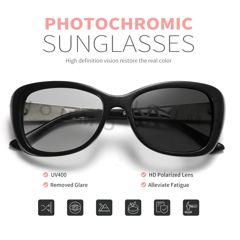 Luxury Sunglasses Women 2023 Phototchromic Polarized Glasses For Women Fashion Crystal Frame Ladies Trendy Shades Purple Goggles 2