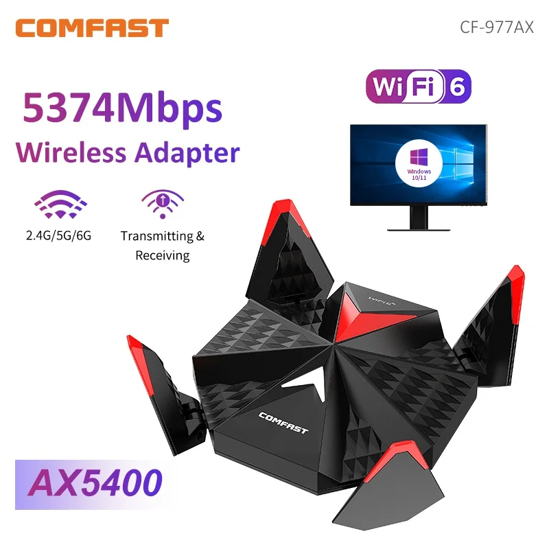 Adaptador Usb sem Fio para Placa de Rede para Jogos Dongle de Alta Velocidade Usb 3.0 Tipo-c 802.11ax Wifi 6e 2.4g 5g 6g 5374mbps Wpa3 Ax5400