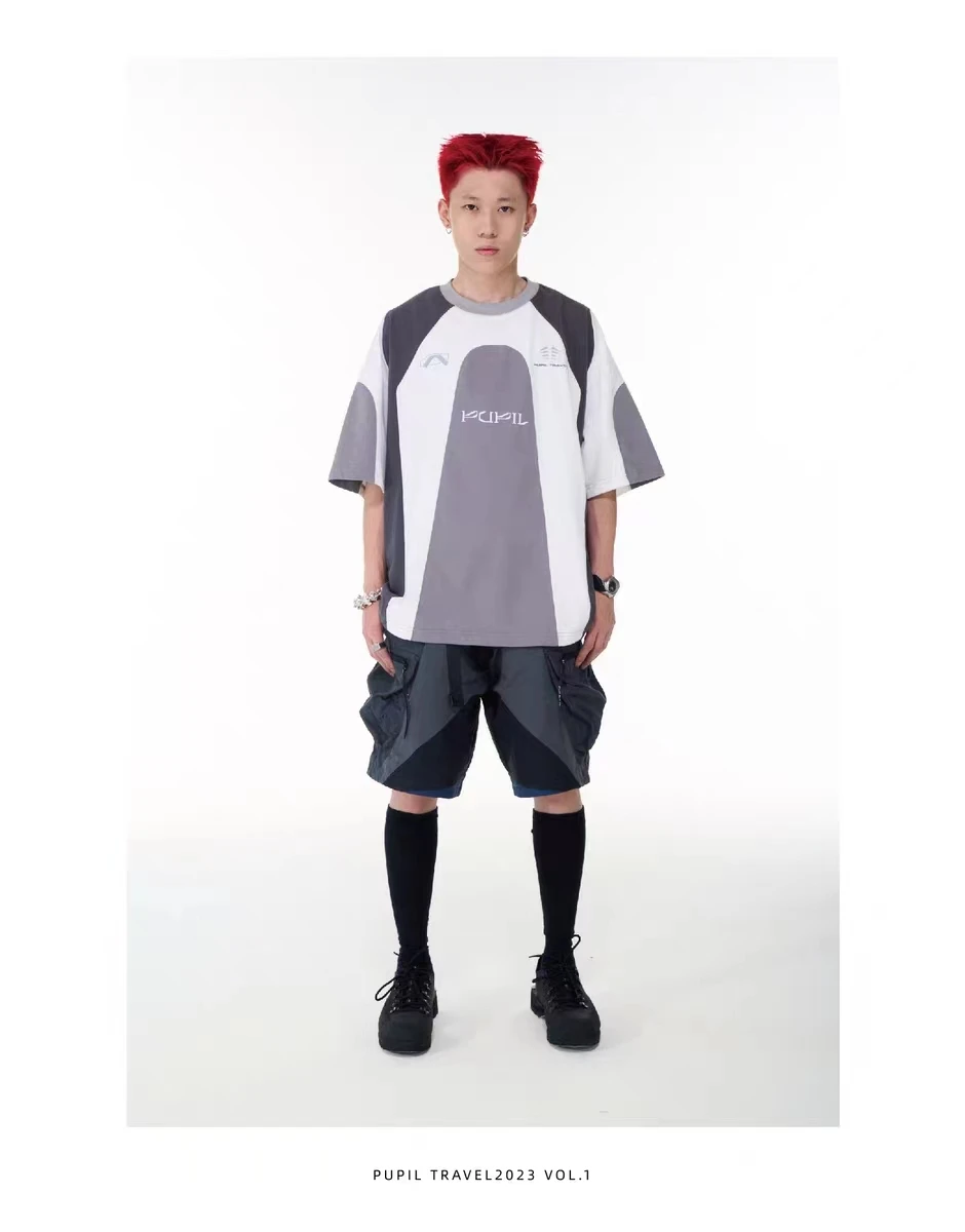 Pupil travel 23ss Color matching deconstructed shorts multiple pockets waist belt techwear aesthetic gorpcore