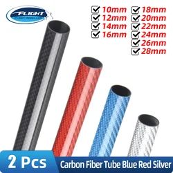 2 - Piece Set Carbon Fiber Tubes - 3K Glossy Finish in Blue, Red, and Silver - Various Diameters (12x10mm Blue)