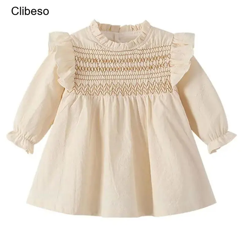 

2024 Clibeso Vintage Cotton Smocked Dresses for Girls Embroidered Princess Spring Dress Brithday Party Kids Outfits Costumes