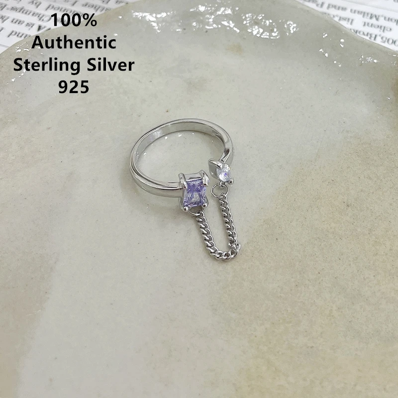 

Sterling Square Crystal Silver Chain Opening Ring Rings Anillos De Plata Ley 925 Original Mujer For Women Men خواتم 반지 Jewelry