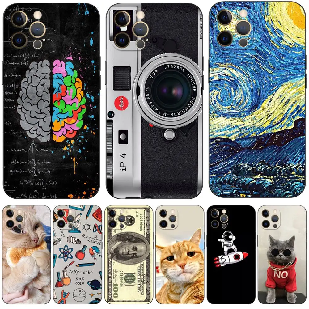 Per Iphone 12 Custodia Per Iphone 12 Mini 12 Pro Max Cover Per Apple Iphone12 12Pro Bumper Black Tpu Case Brain Math Cat Dog