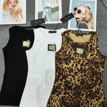 Retro Geometric Print Tank Top And Elastic Knitted Seven Pants Fashion Set Women's Cross-Border Clothing Sleeveless Crew Neck 2