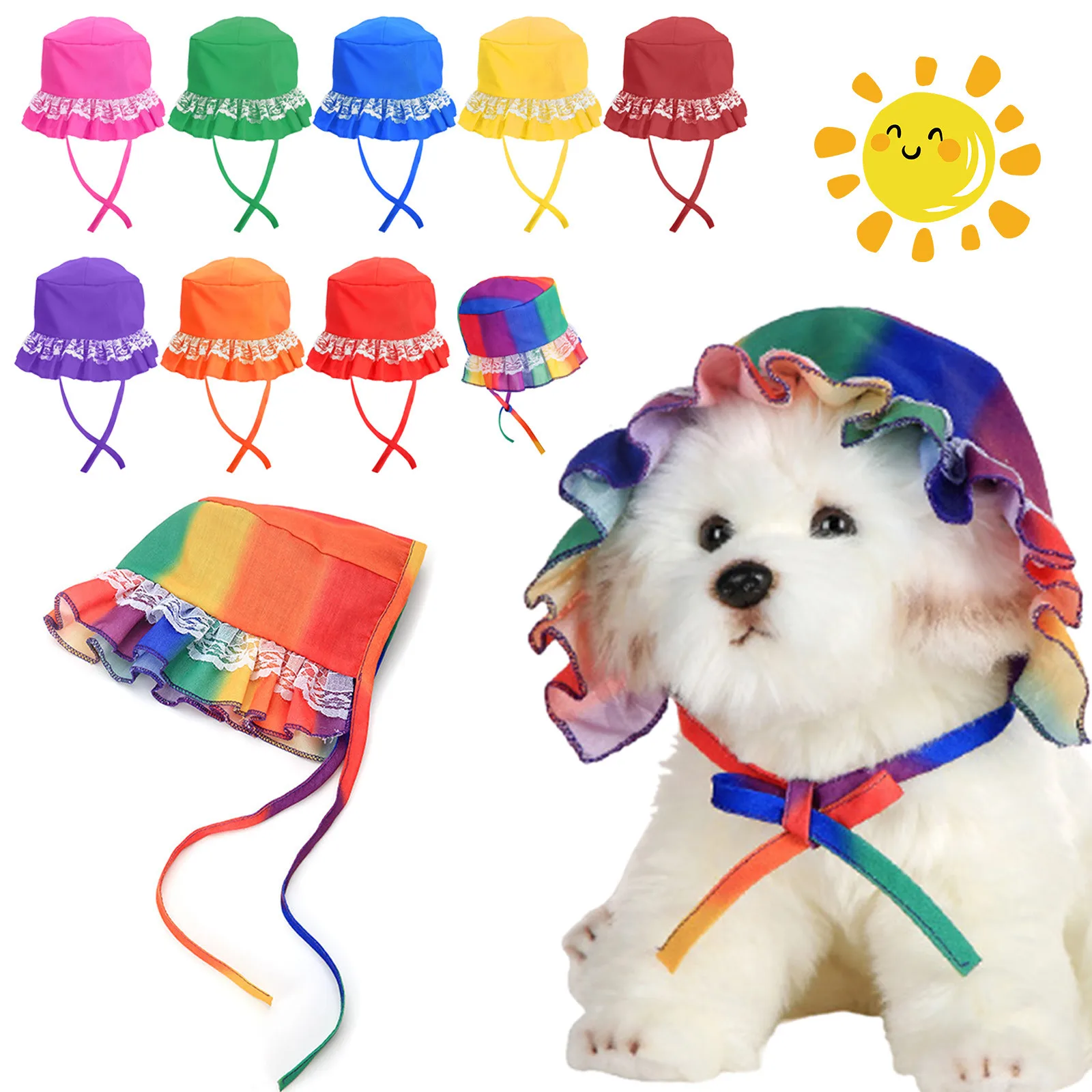Summer Thin Pet Hat Cute Dog Headgear Lace Dog Sun Hat Cool Fashionable