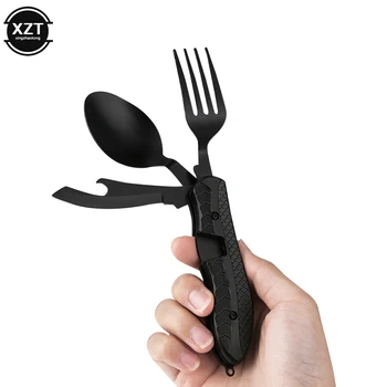 3 in 1 cucchiaio pieghevole per esterni forchetta coltello combinato set posate picnic viaggio multiuso portatile utensili da campeggio in acciaio inossidabile 1