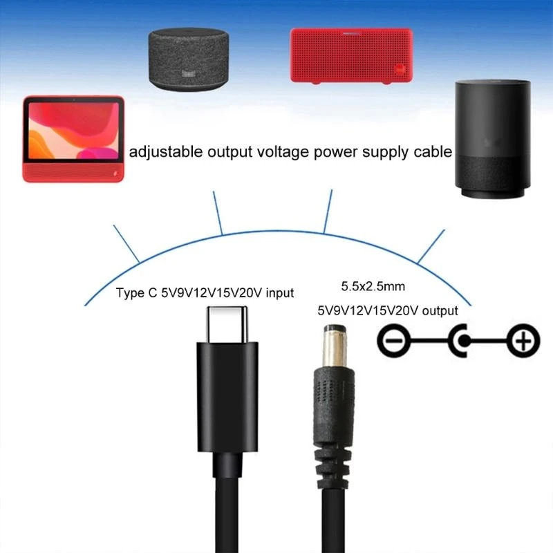 Adjustable Voltage USB-C to 5.5x2.5mm Power Cable with LED Display