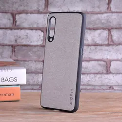 Luxury Textile Leather Skin Phone Case - Soft TPU & Hard PC Cover for Mi 9 Lite (Light Gray)
