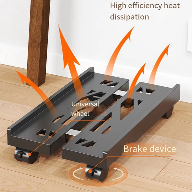 A25F-Adjustable Mobile CPU Stand Ventilated Computer Tower Stand PC Tower Stand 4 Caster Wheels Under Desk Holder