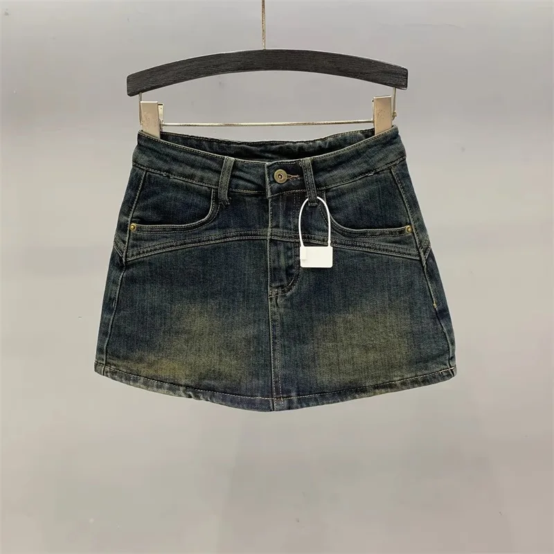 

High Waist Denim Skirt Women Early Autumn New Hong Kong Style Retro Slimming Anti Emptied Hot Girl Sheath Skirts Faldas