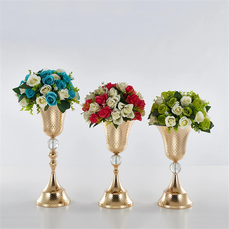 

10 шт. ваза для цветов, центральный столик свадебного стола, дорожные свинцовые золотые металлические вазы, искусственное украшение для пола
