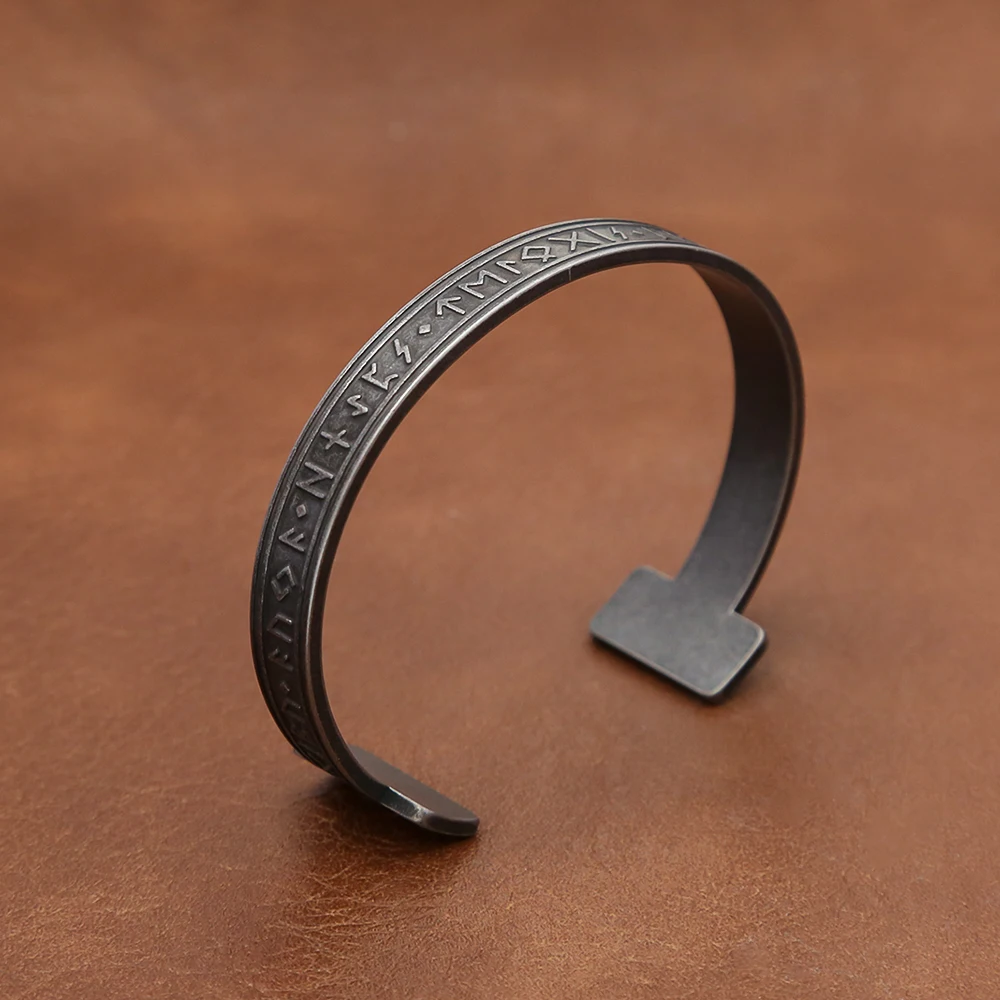 Bangle Bracelet Stainless Steel Bracelet Fashion Vintage Viking Rune Bracelet for Men Women Stainless Steel Nordic Odin Open Bracelets Simple Jewelry Gift